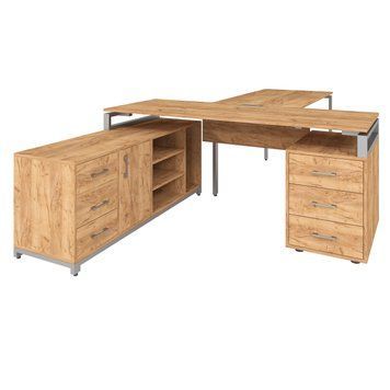Офісний письмовий стіл керівника Loft Details FLB180 з брифінгом Дуб крафт золотий з царгою 1171139 фото